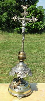 Large Antique Ornamental Silver Plated Brass Jesus Christ Cross Table Crucifix