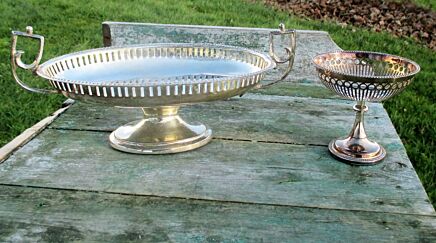Silverplated Footed Fruit Bowl Dish Centerpiece Candlewick Rim 2 pieces