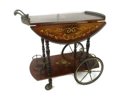 Retro Bar Cocktail Tea Entertainment Cart Trolley Inlay Marquetry Gate leg Italy Beautiful