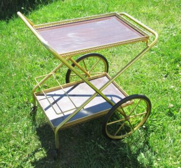 Vintage Foldable Bar Cart French Hollywood Regency Gild Signed Creation Richard