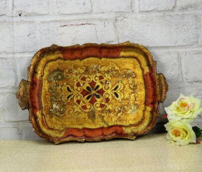 Small Italian Mid Century Hollywood Regency Florentine Serving Tray 13.38"