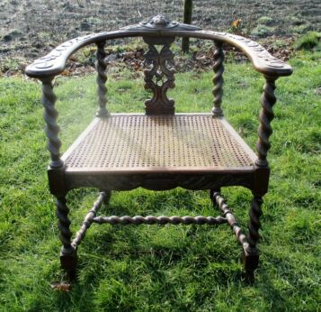 Antique Barley Twist Rush Seat Arm Chair Throne Ornate Carved Wood Head WOW