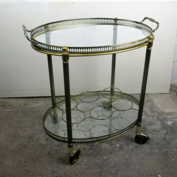 S Oval Cocktail Bar Cart Trolley Serving Cart Kitchen Island Hollywood Regency