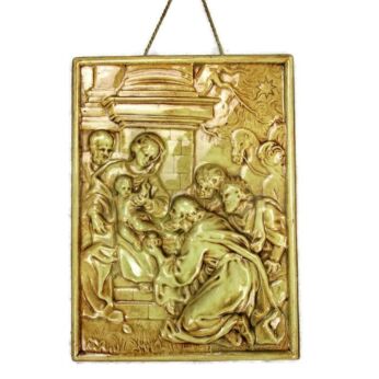 Wall Panel Bas Relief Tableaux Plaque Adoration of the Magi Ceramique Oyle HTF
