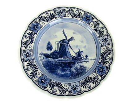 Delft Blue Wall Charger Plate Blue White Scalloped Rim Hand Painted Windmill