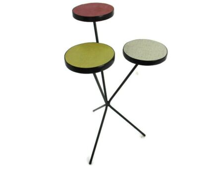 Retro 3 Tiered Hobo Plant Bonsai Stand Pedestal Formica Iron Modernist Colorful