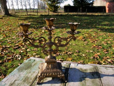 Vintage Brass Ornate 3 Arm Candle Holder Candelabra Etched brass Lovely