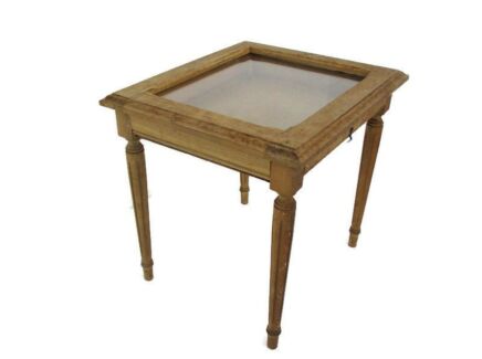 Vintage Small Display Jewelry Bijoux Side Table Sanded Wood Glass Top Lovely