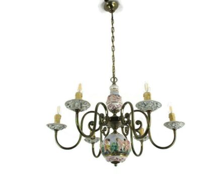 Capodimonte Chandelier 6 arm Putti Cherubs Angels Italian Porcelain Gorgeous
