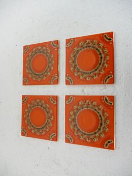 Orange Retro Wall Decorative Tile Coaster Marked Germany Funky set of 4