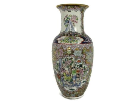 Small Chinese Porcelain Vase enamel Man playing Mahjong Lovely