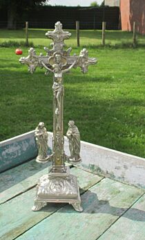 Vintage Ornamental Art Bronze Jesus Christ Cross Crucifix Saints Altar 17.32"