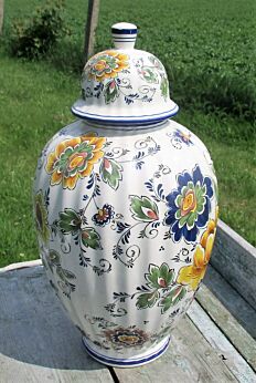 Polychrome Ceramic Italian Vase Urn Marked Floral design Ceramiche Artistiche