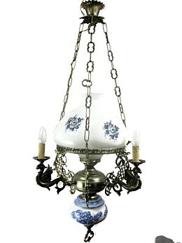 Gothic Dragons Delft Blue White Porcelain chandelier Hanging Lamp 4 Lights HTF