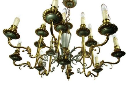 French Empire Chandelier Green Pale Tole Bronze Brass 16 Lights!! Roaring Lions