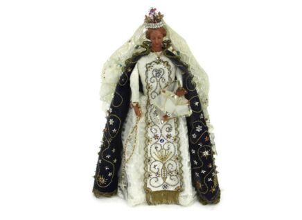Large Hand Made Wax Madonna Virgin Mary Our Lady with Infant Jesus Figurine Doll Made by Nuns