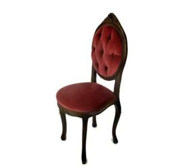 Parlor Chair French Provincial Hobnails Pink Fabric Ornate Carved Wood