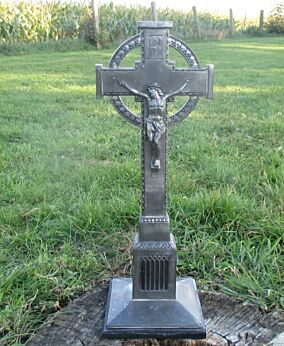 Antique Ornamental Art Bronze Jesus Christ Table Cross Crucifix Church foot
