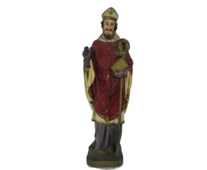 Statue Saint Eligius Elooi Patron Saint of Blacksmiths Gold and Silverversmiths Plaster HTF Collector Polychrome
