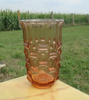 Large Vintage Pink Depression Glass Vase Hand Blown Heavy Gorgeous