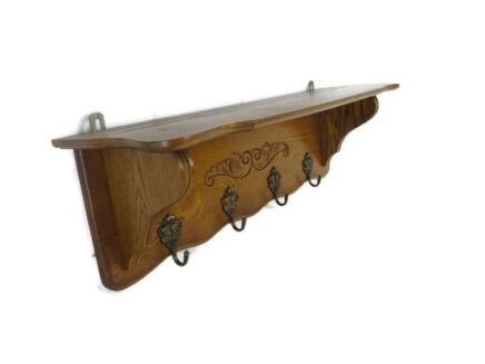 Small Vintage  Hand Carved Wood Coat Hat Rack  French Oak Mid Century Modern 50s