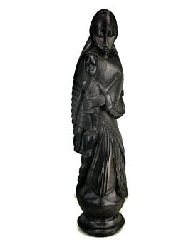 African Hand Carved Wooden Statue Mother And Child Lovely 27.16"