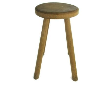 Hand Carved wood Milking Stool Pedestal Table Pedestal Barn Style Vintage Barn Country style side table