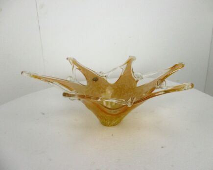 Large Italian Art Glass Amber Yellow Star Bowl Dish Centerpiece Murano Basket