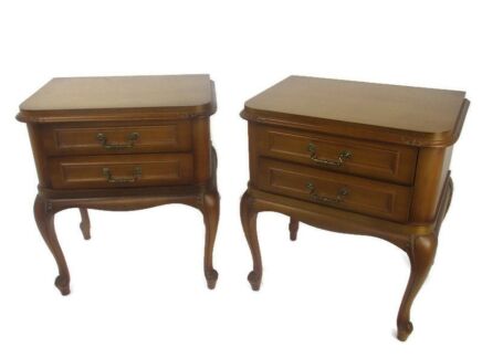Couple French Louis XV/XVI Style Wooden Nightstands End Tables Chest of drawers
