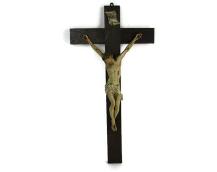 XL Wood Hanging Crucifix Plaster corpus Piece of Art Very Dramatic Church Chapel