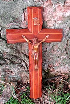 Small Vintage Wooden Crucifix Inlay Cross Tools of Passion Jesus Wall Hanging