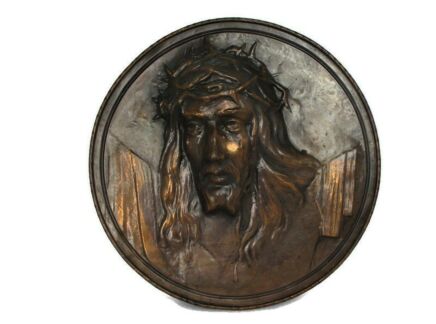 Large Hammered Red Copper Wall Plate Head Of Thorns Jesus Christ Saviour Gorgeous