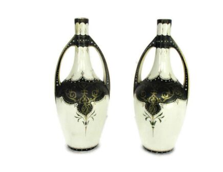 couple vases handles porcelain enamel Boch Freres Keramis BFK Gorgeous Rare Collector