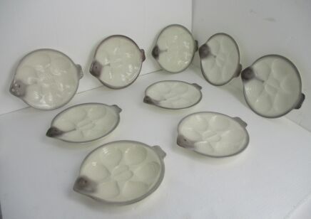 set of 9 Oyster Fish Plates Vintage Waechtersbach West Germany Porcelain HTF
