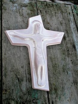 White Mid Century Design Ceramic Modernist Crucifix era Perignem Bree Belgium