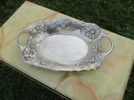 Antique Art Nouveau French Silver Plated Wiskemann Bread Serving Tray Dish