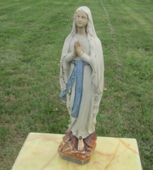 Large Vintage Chalkware Plaster Madonna Virgin Mary Statuette Monastery 25.39"
