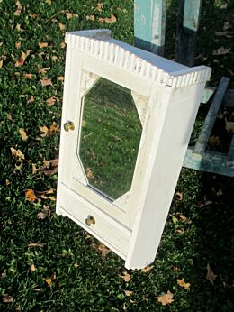 Antique French Provincial Wood Medicine Wall Cabinet Beveled mirror Apothecary 