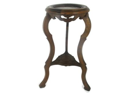 Carved Wood Marble Top 2 Tier Plant Flower Bonsai Stand Pedestal Antique