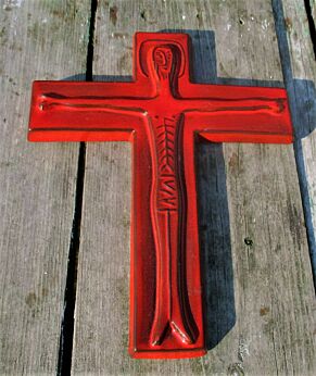 Mid Century Design Ceramic Modernist Crucifix era Perignem Amphora Red