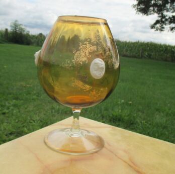 Vintage amber round Chalice Vase Art Glass lockets gold gilt Empoli Italy