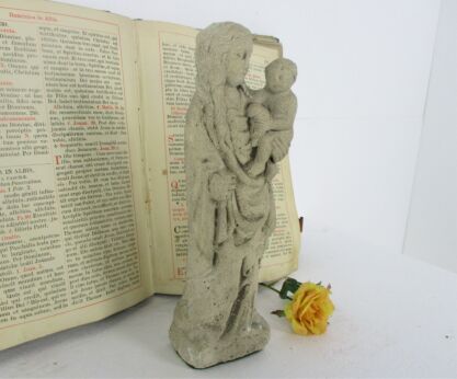Outdoor Protection Carved Stone French Virgin Our Lady Mary Infant Jesus HTF