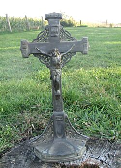 Antique Ornamental Art Bronze Jesus Christ Table Cross Crucifix Special foot