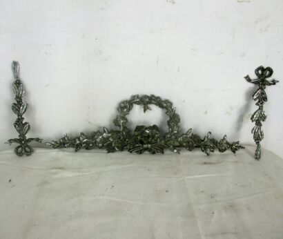 3 pieces Antique metal Furniture Trim Ornate Reclaimed Hardware Architectural