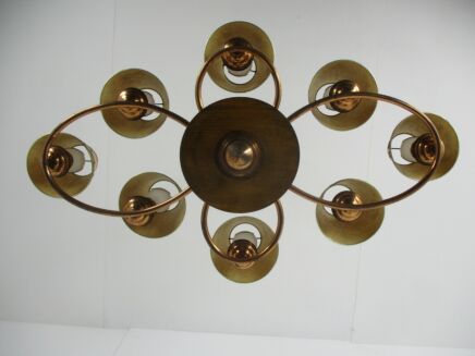 French Art Deco lounge Chandelier 8 Lights Shades Red Copper Fixture Antique