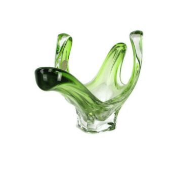 large Val St Lambert Green Bowl Dish Centerpiece Basket art Glass Marked 23.81"