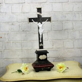 Gorgeous Antique Ornate Marble Onyx Jesus Christ Cross Table Crucifix 18.89"