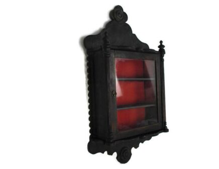 Gorgeous Display Kitchen Apothecary Bathroom Cabinet Carved Wood Pediment
