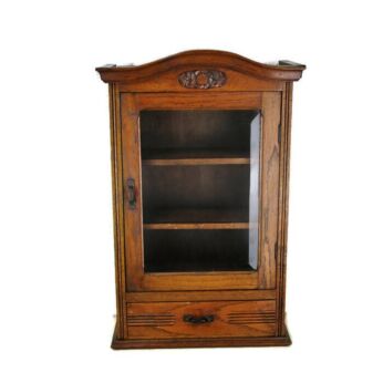 Retro Hand Carved Oak Medicine Bathroom Wall Cabinet Apothecary Beveled Glass