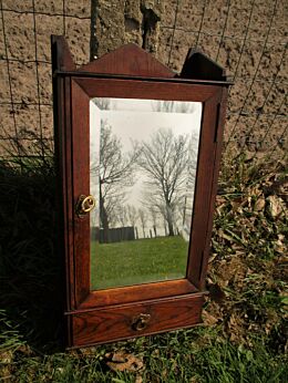 Vintage Wooden Medicine Wall Cabinet Apothecary Beveled Glass mirror Drawer